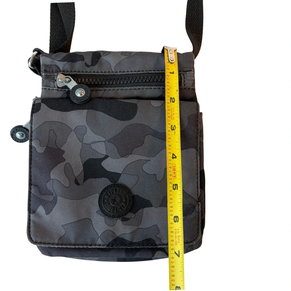 Kipling Grey Camo Small Crossbody Organizer Bag Nylon Adjustable Strap